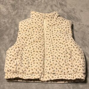 Ladies Cream Floral Puffer Vest